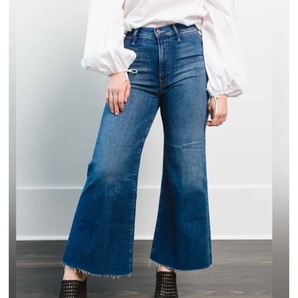 Mother Denim The Swooner Roller Crop Fray Wide Leg Flare - Come Sundown 25 - Picture 1 of 10